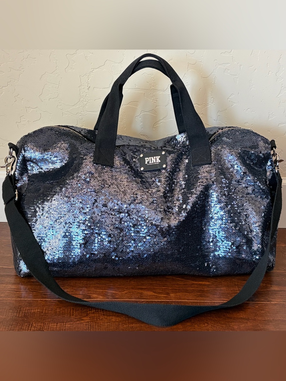PINK Victoria's Secret Shimmery Black Sequin Duffle Bag